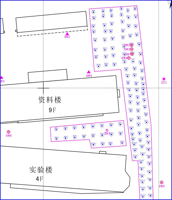 地源空氣源熱泵廊坊物探樓地埋管布置圖